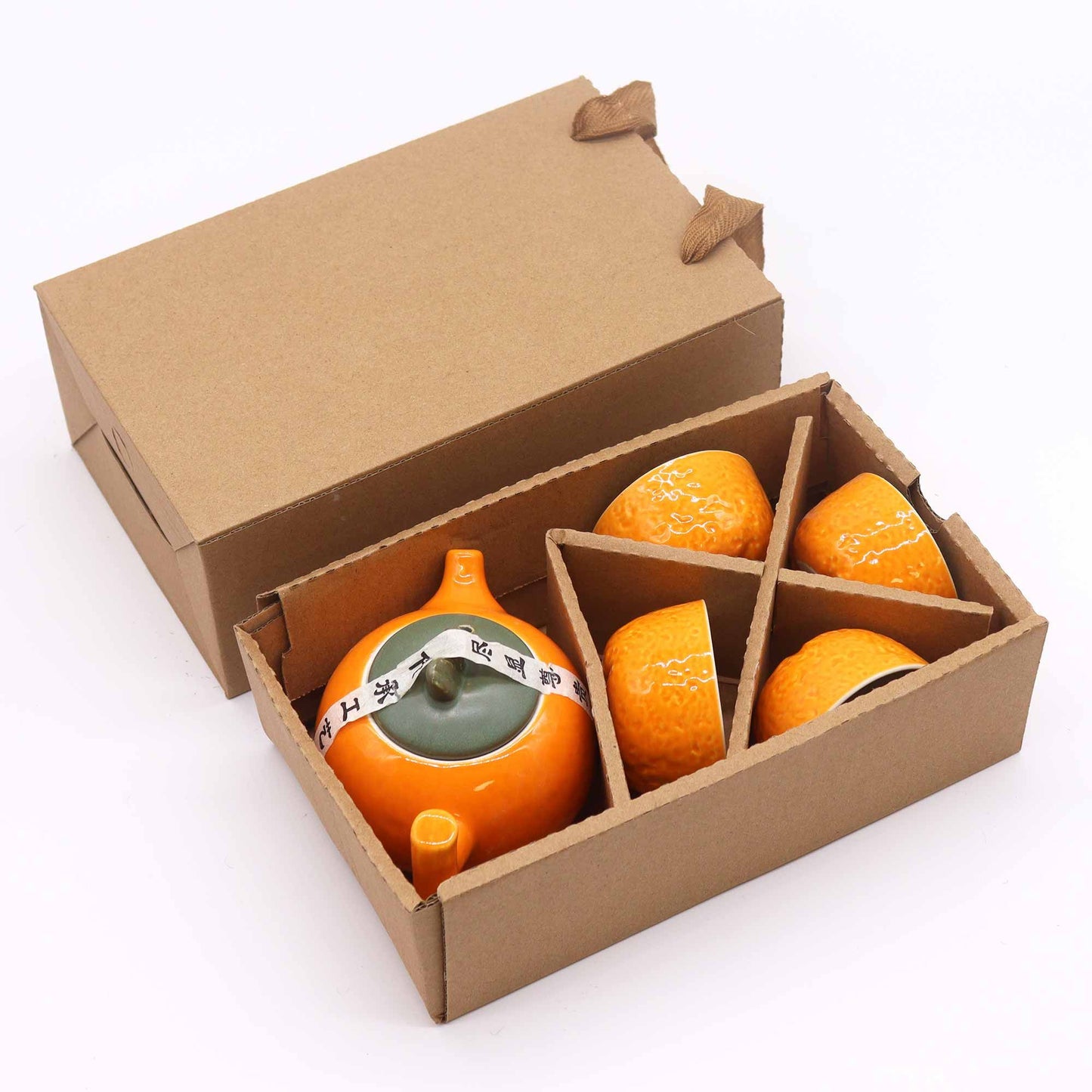 Set teiera arancione alle erbe – Teiera e quattro tazze