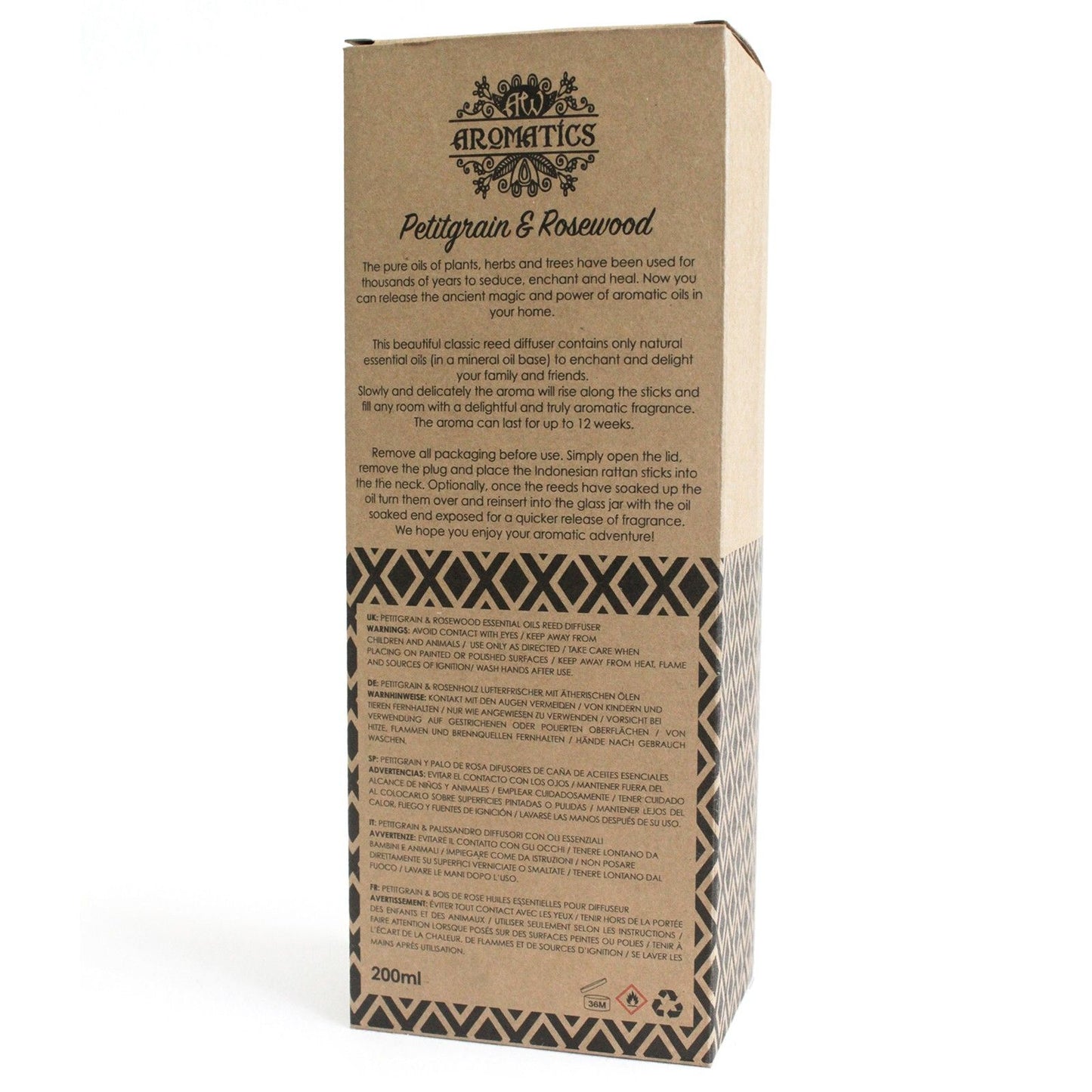 Diffusore di aromi con oli essenziali Petitgrain e Palissandro 200 ml