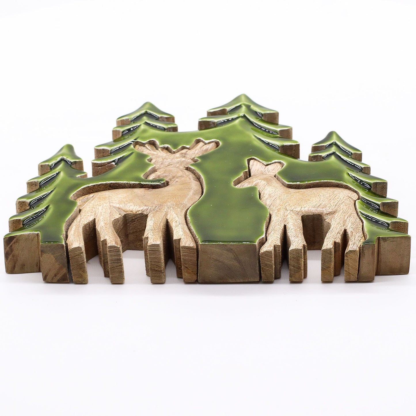 2 cervi nella foresta 3D - Decorazione in legno 18x23cm