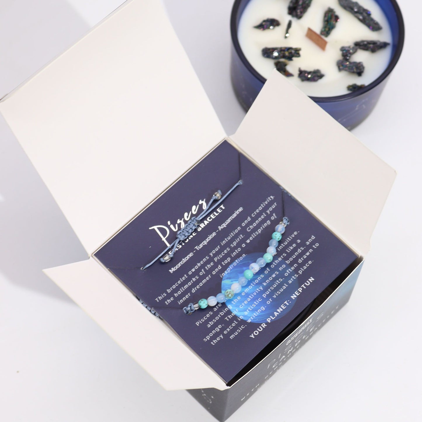 Candela di cristallo zodiacale con braccialetto di pietre preziose e lettura delle carte - Pesci