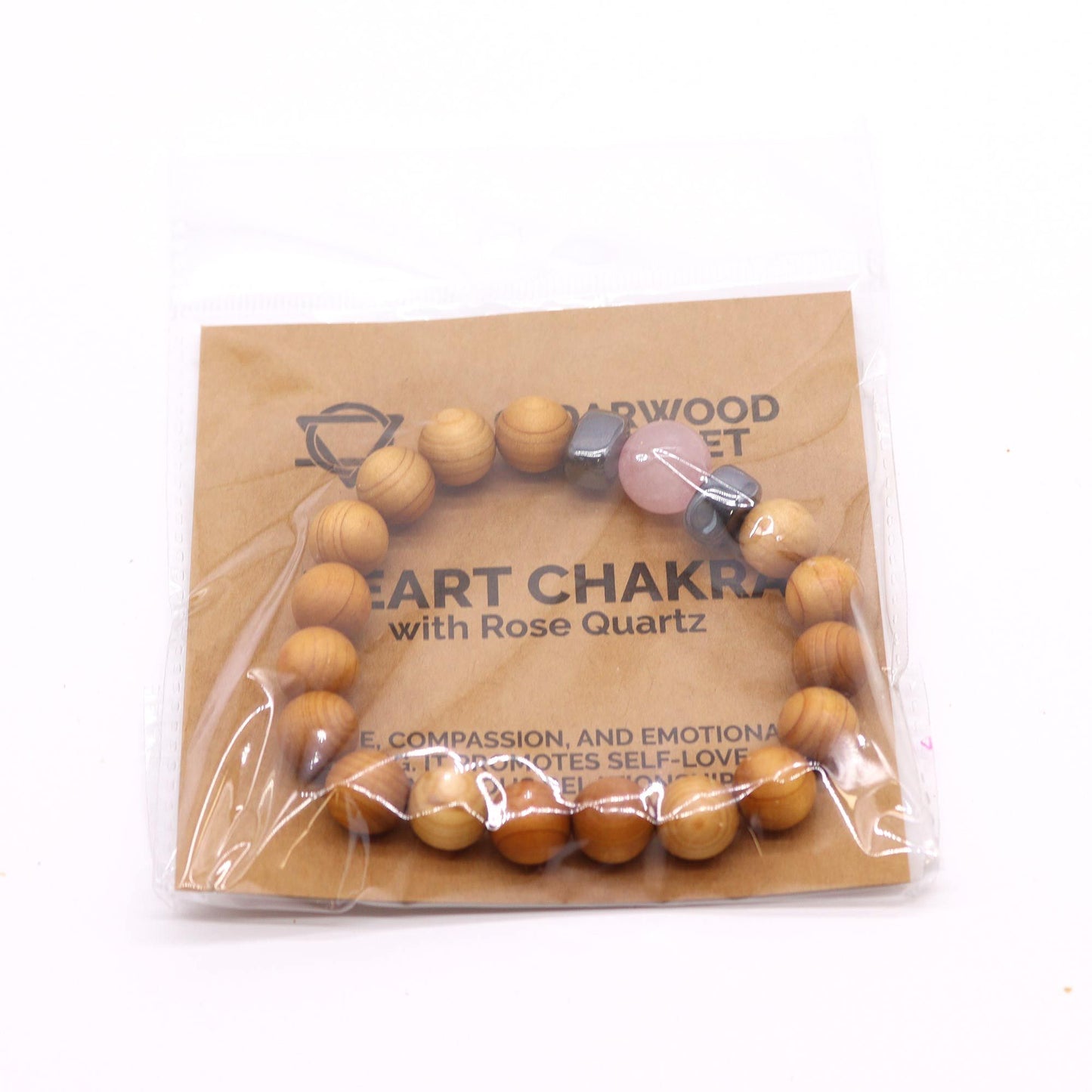 Bracciale in legno di cedro per il chakra del cuore con rosario