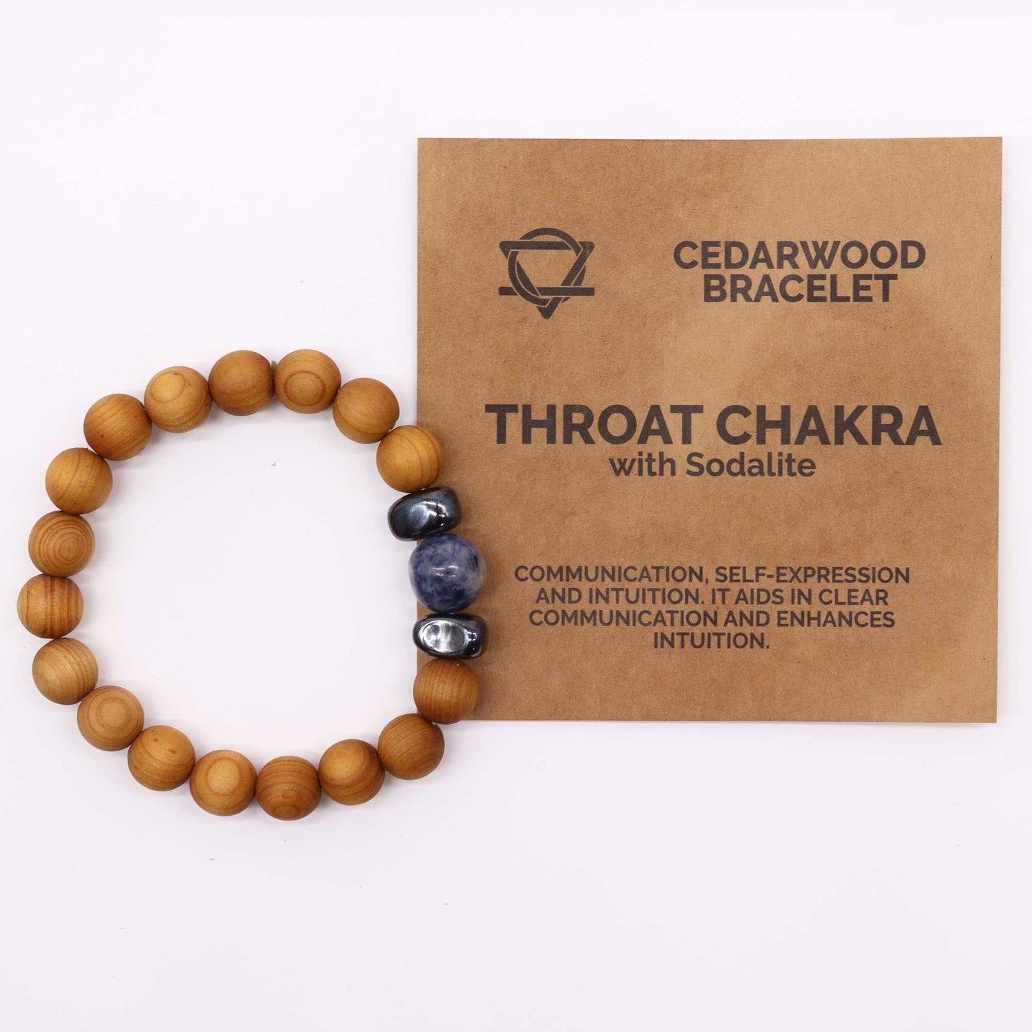 Bracciale in legno di cedro per il chakra della gola con sodalite