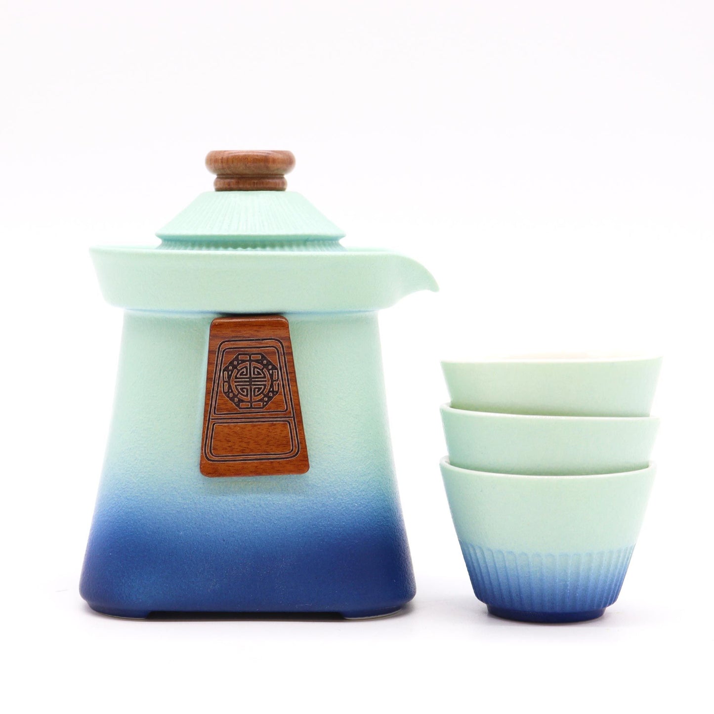 Set teiera e tre tazze Temple - azzurro cielo