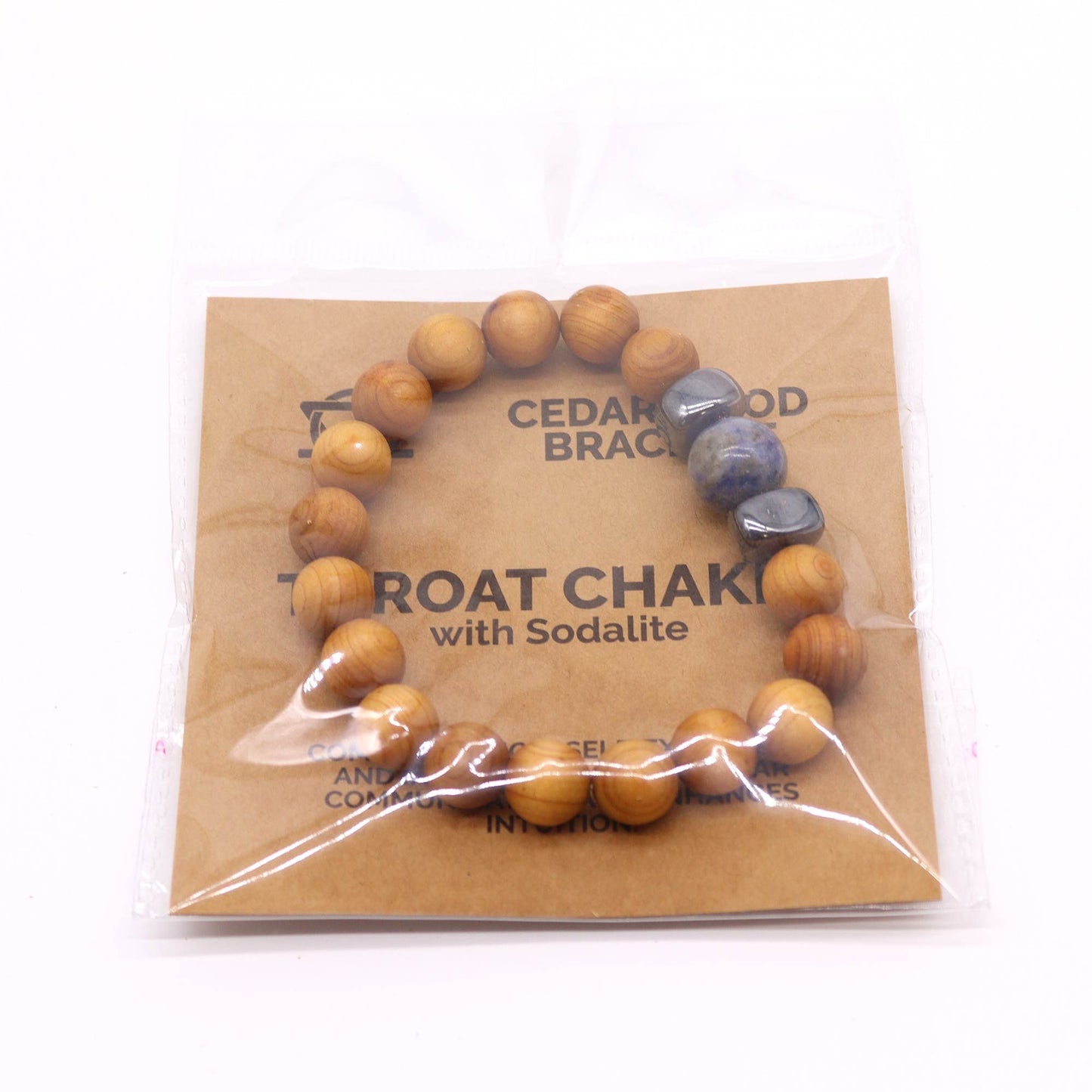 Bracciale in legno di cedro per il chakra della gola con sodalite