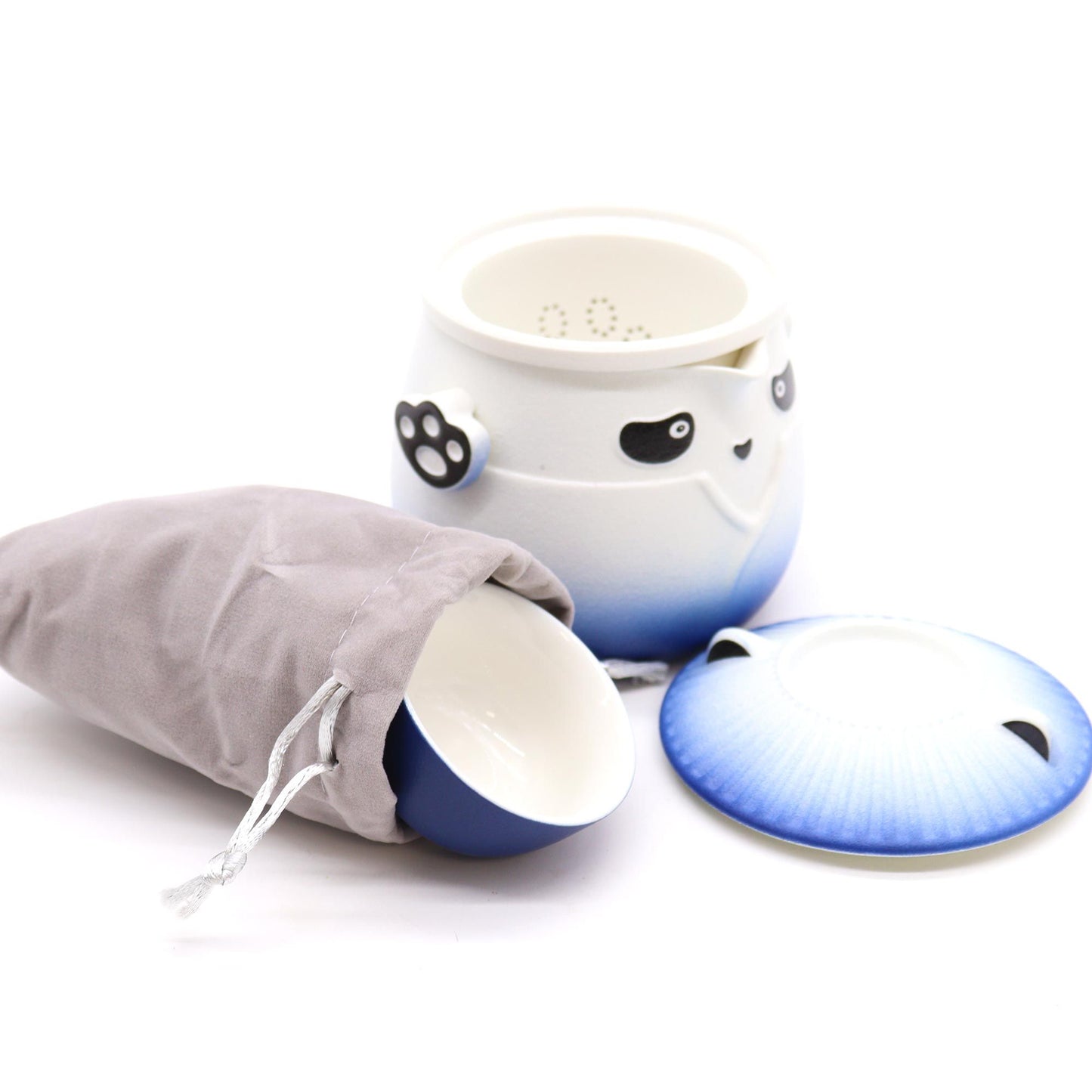 Set teiera e tre tazze Panda - Azzurro cielo