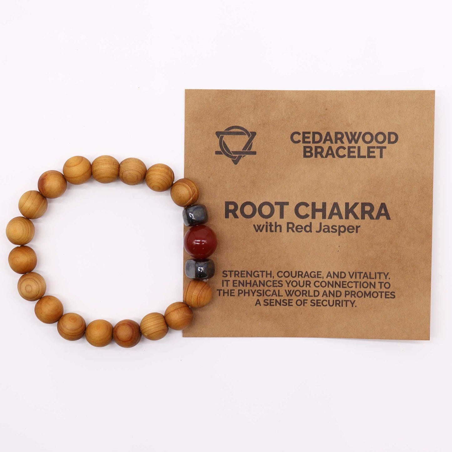 Bracciale in legno di cedro per il chakra della radice con diaspro rosso