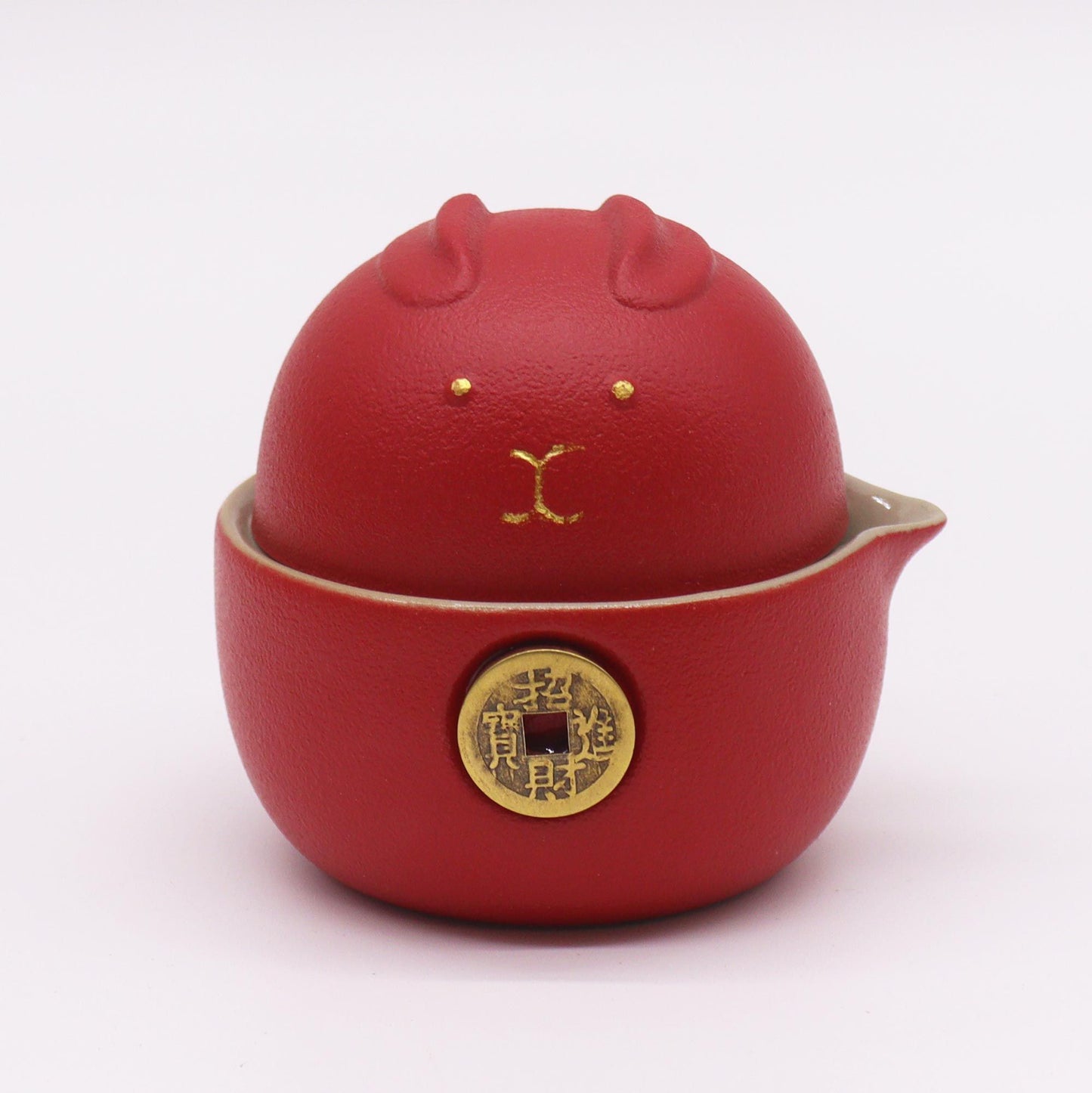 Set teiera Money Cat - Due tazze - Confezione da viaggio - Rosso