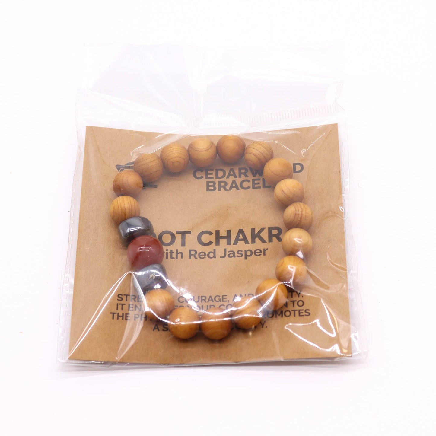Bracciale in legno di cedro per il chakra della radice con diaspro rosso