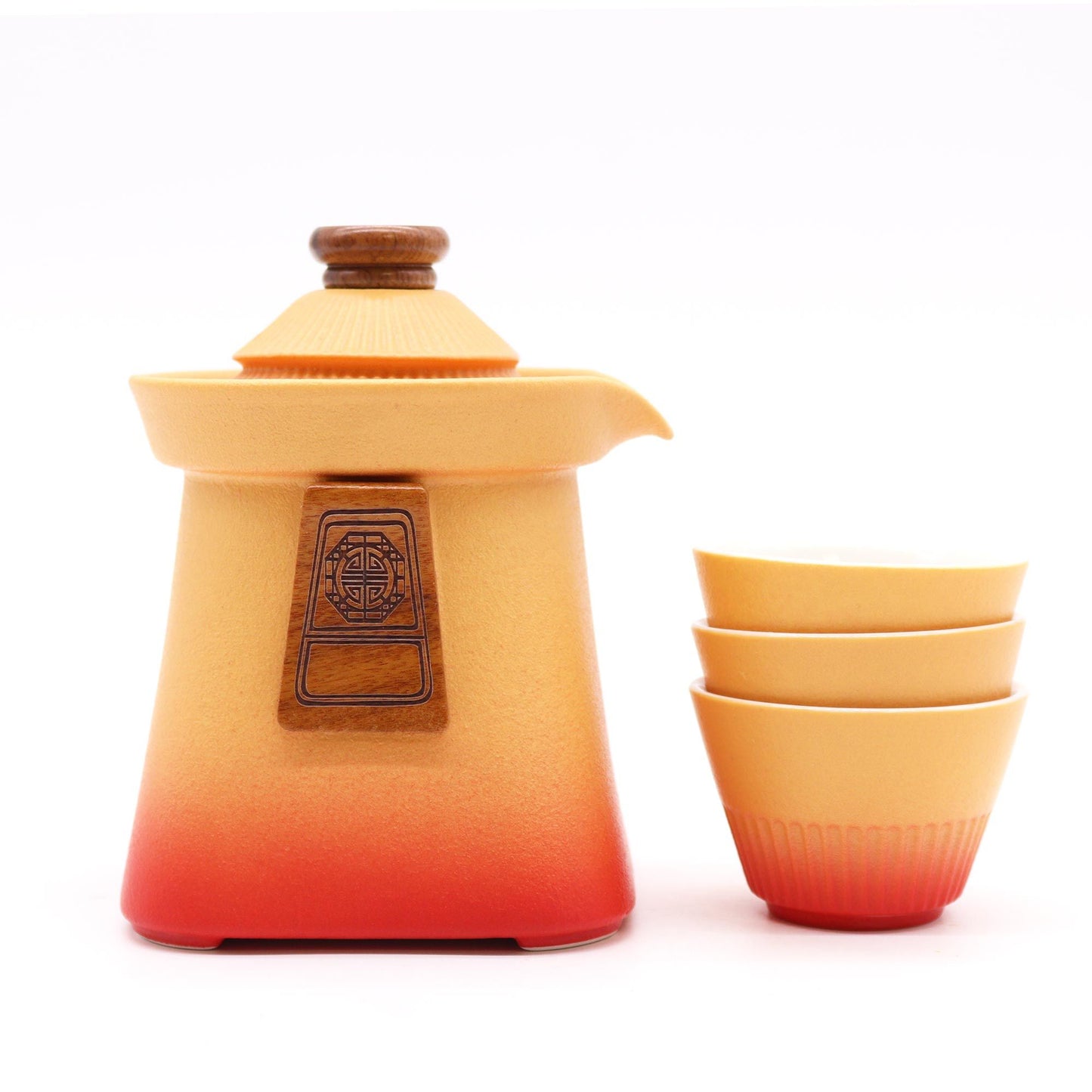 Set teiera e tre tazze Temple - terra arancione