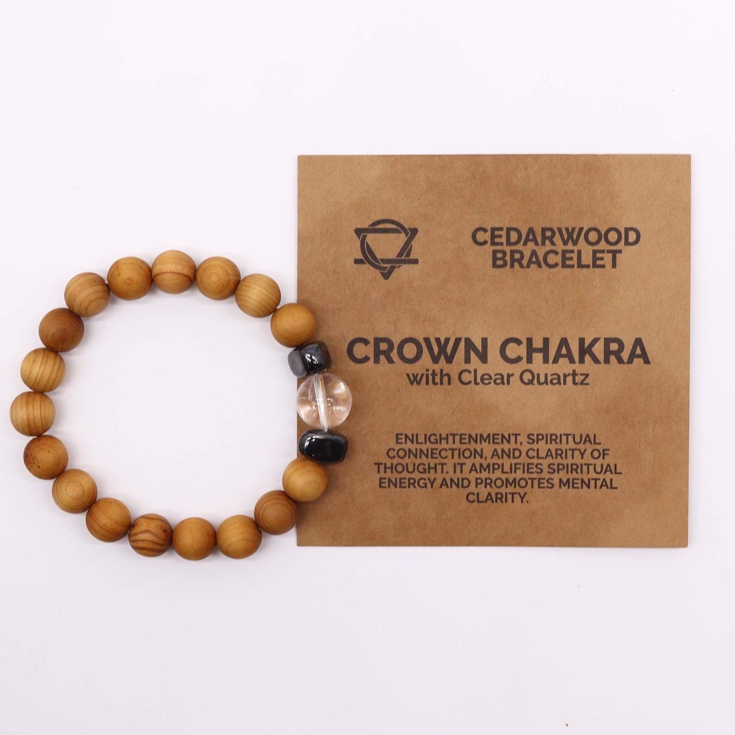 Bracciale in legno di cedro per il chakra della corona con cristallo (quarzo trasparente)
