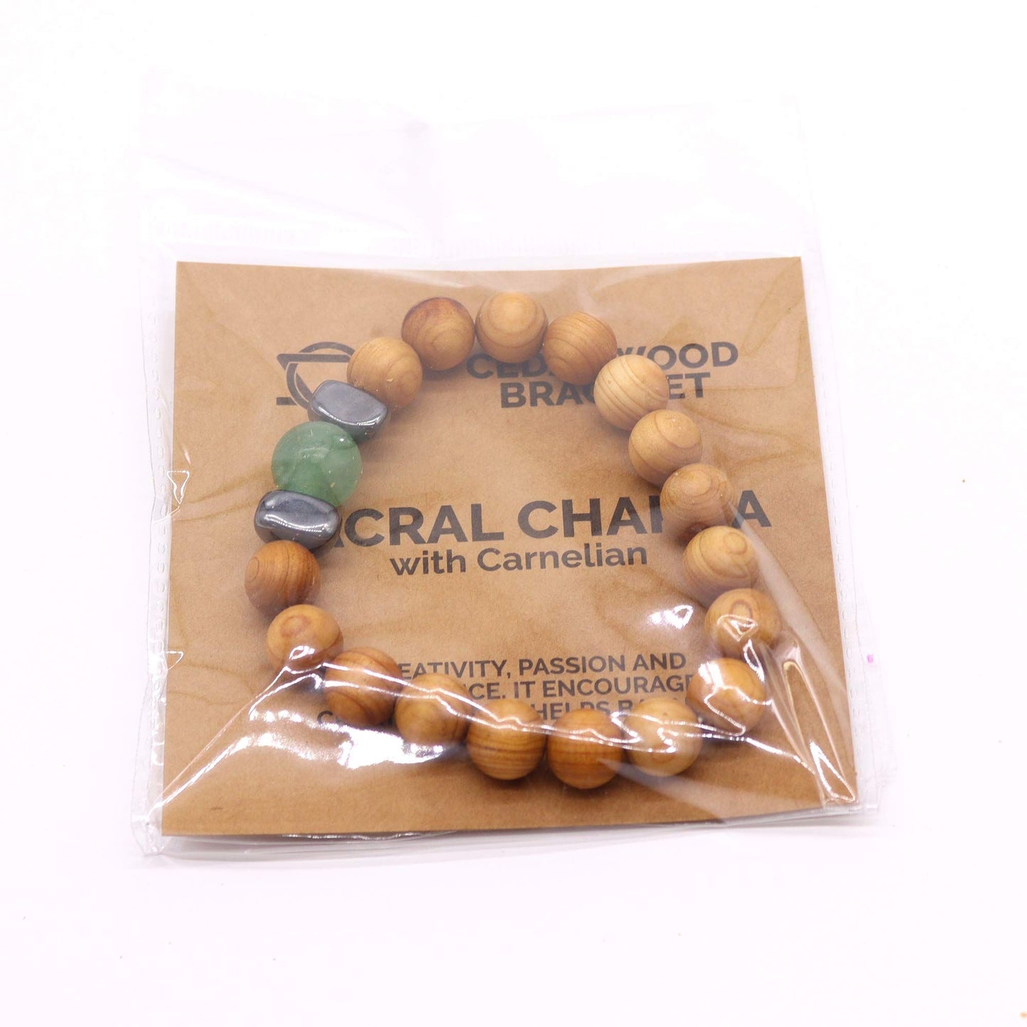 Bracciale in legno di cedro per il chakra sacrale con avventurina