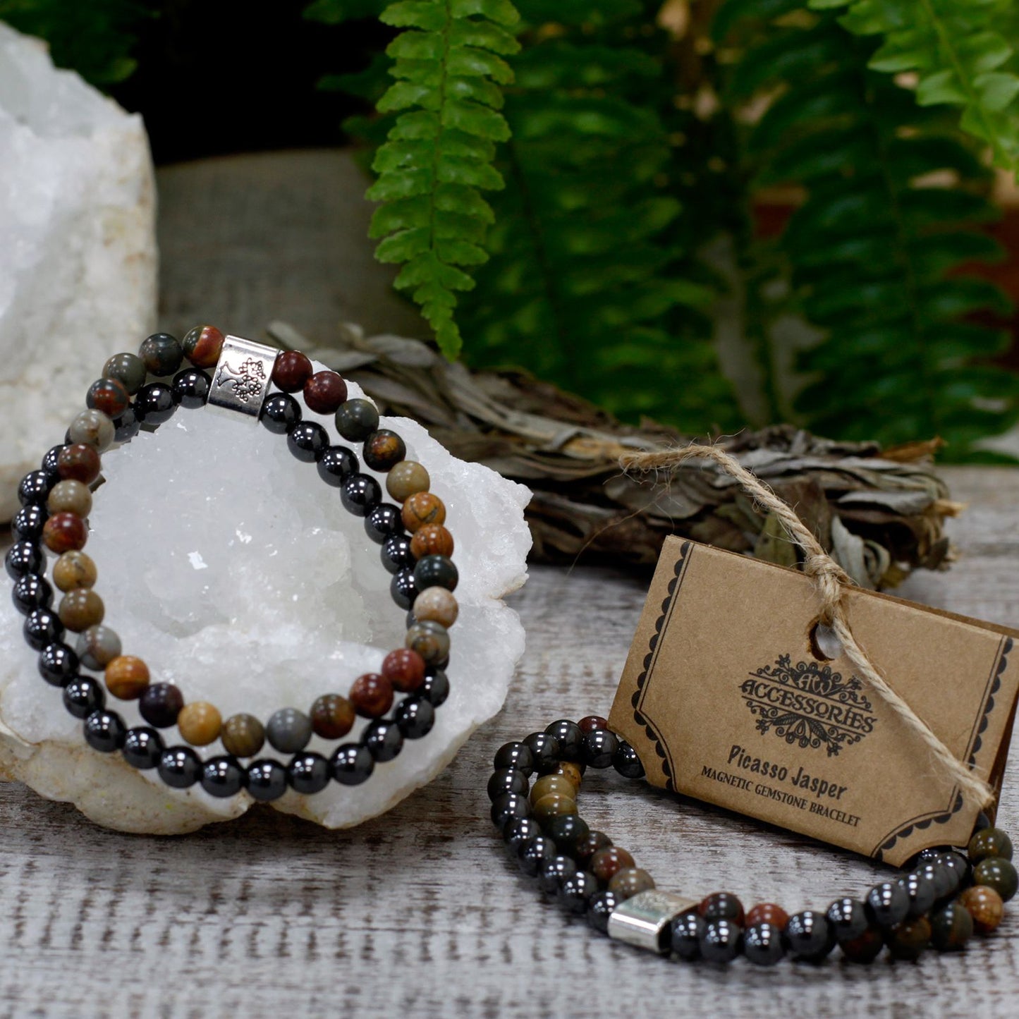 Bracciale magnetico con pietre preziose – diaspro Picasso