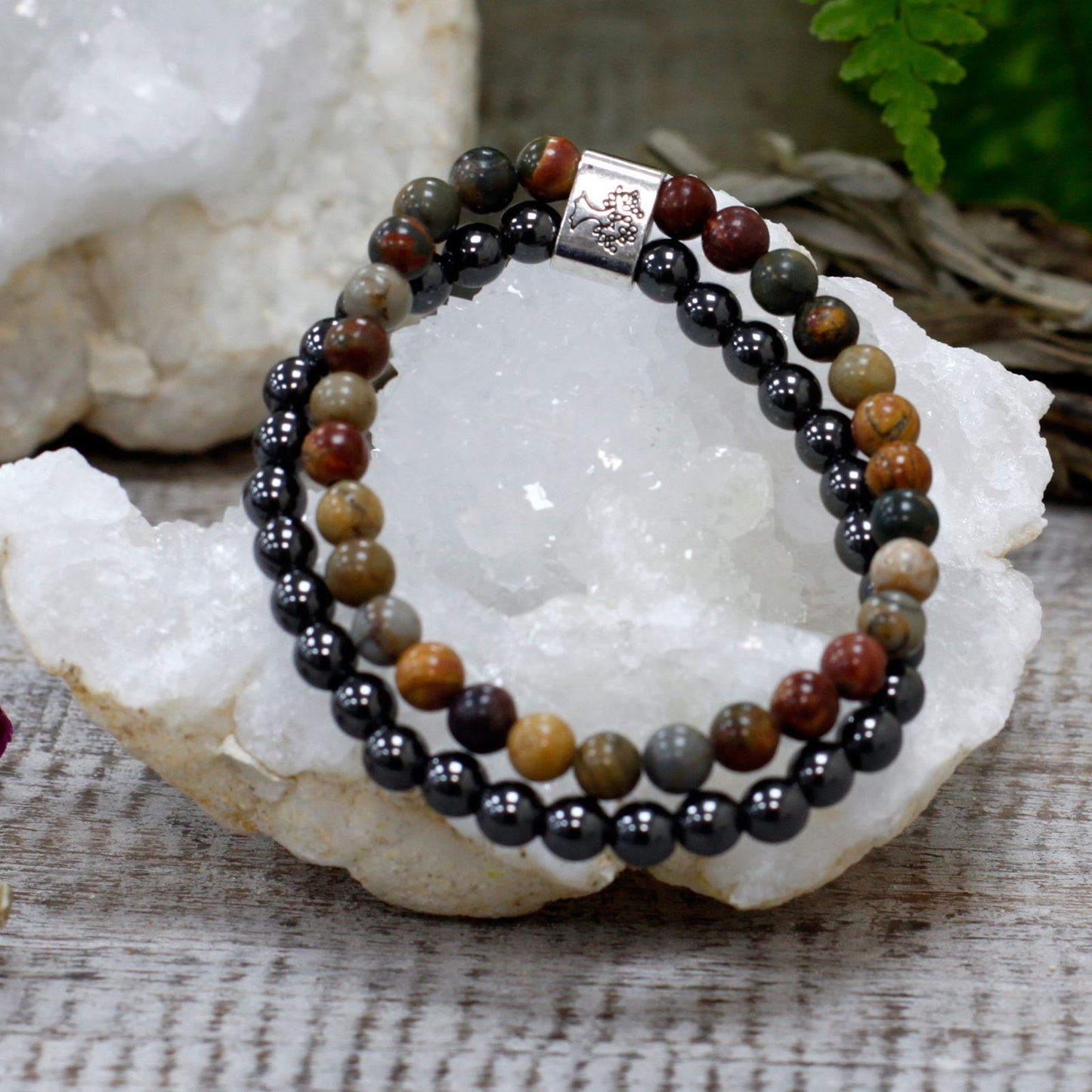 Bracciale magnetico con pietre preziose – diaspro Picasso