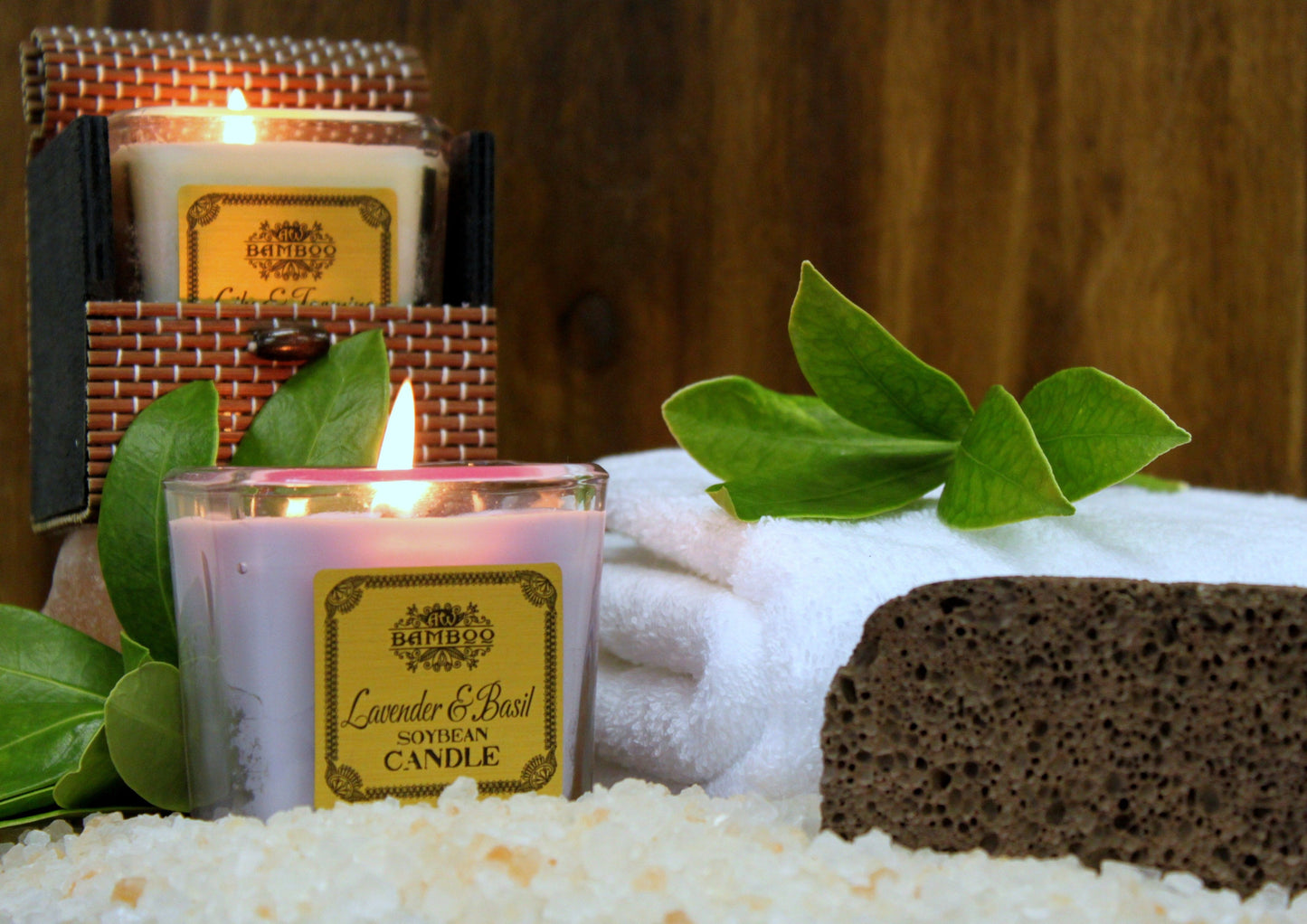 Candele in barattolo di soia - Lavanda e basilico