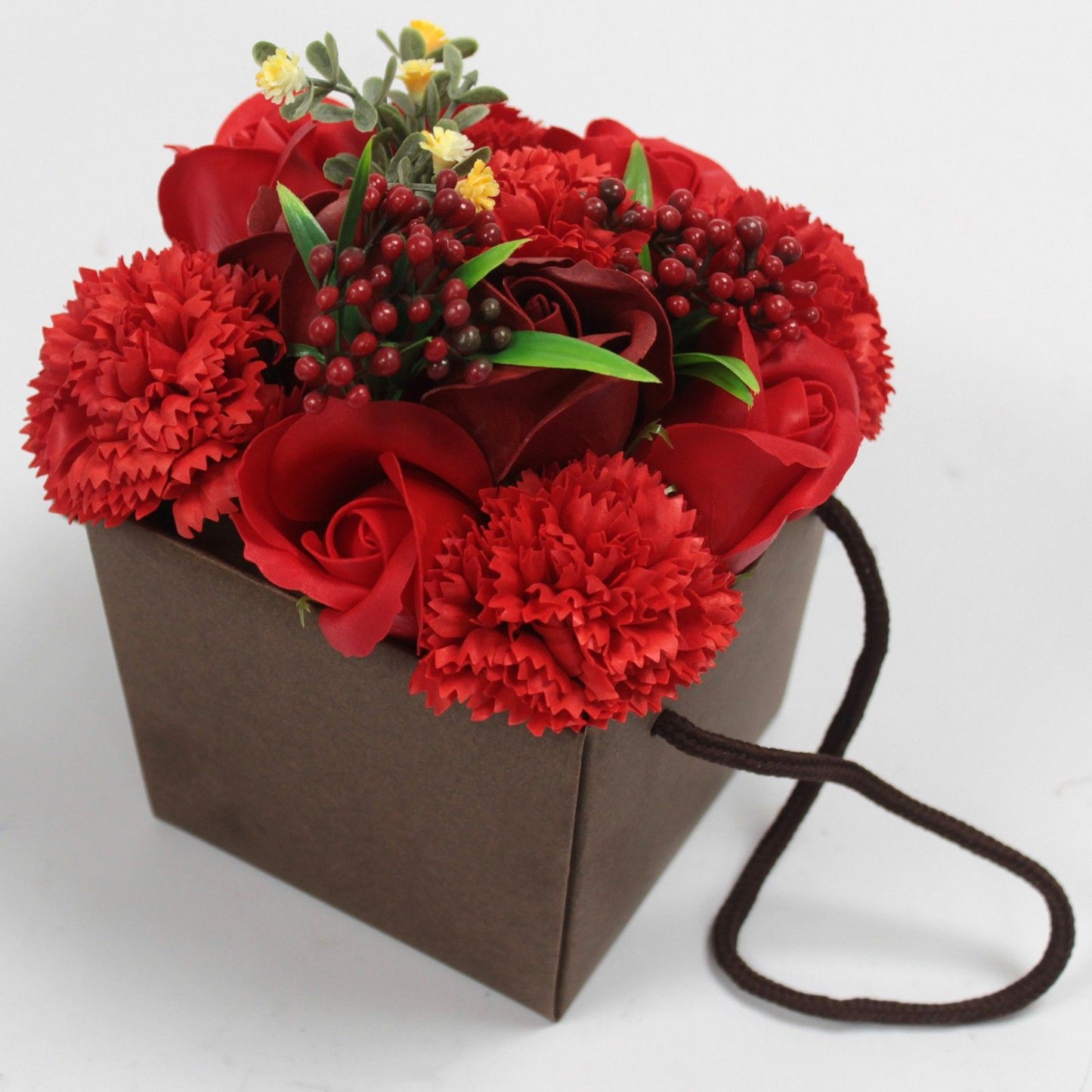 Bouquet di fiori di sapone - Rosa rossa e garofano