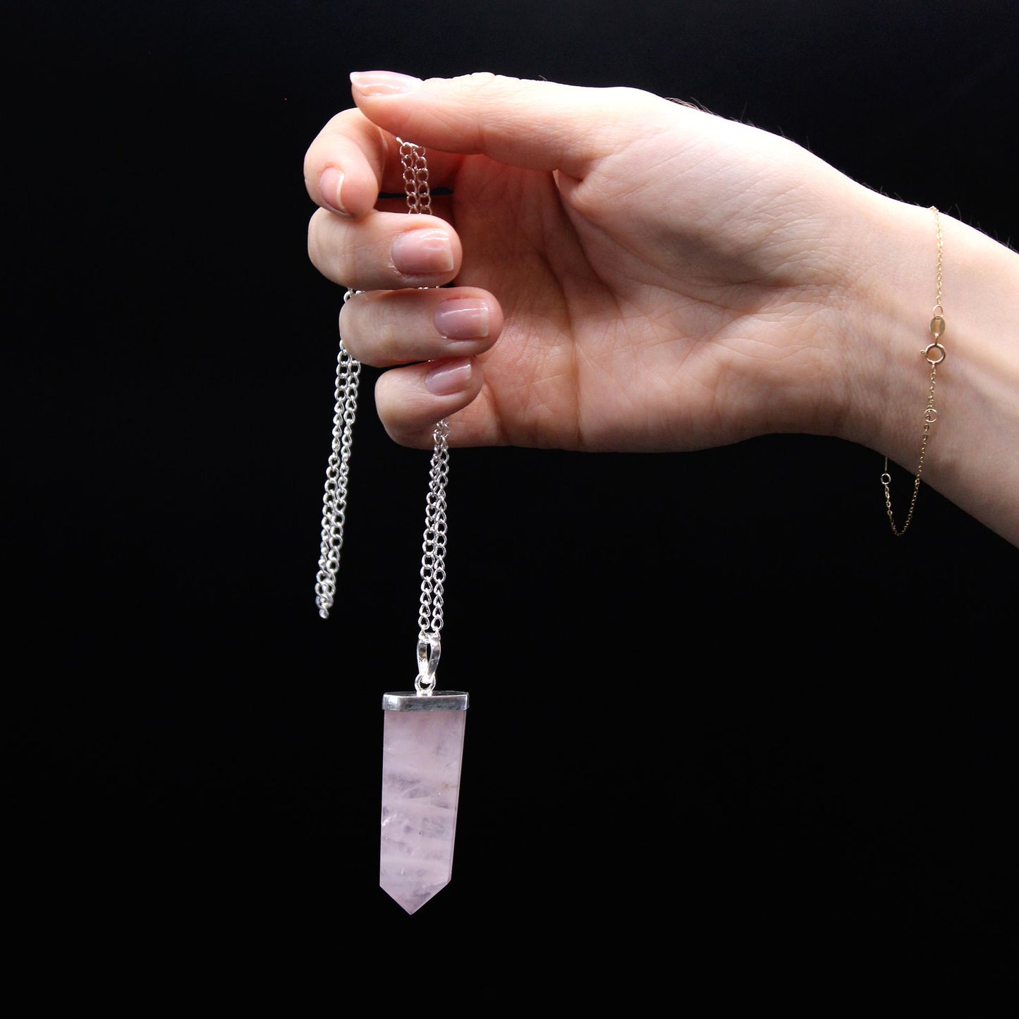 Ciondolo a forma di matita piatta – quarzo rosa