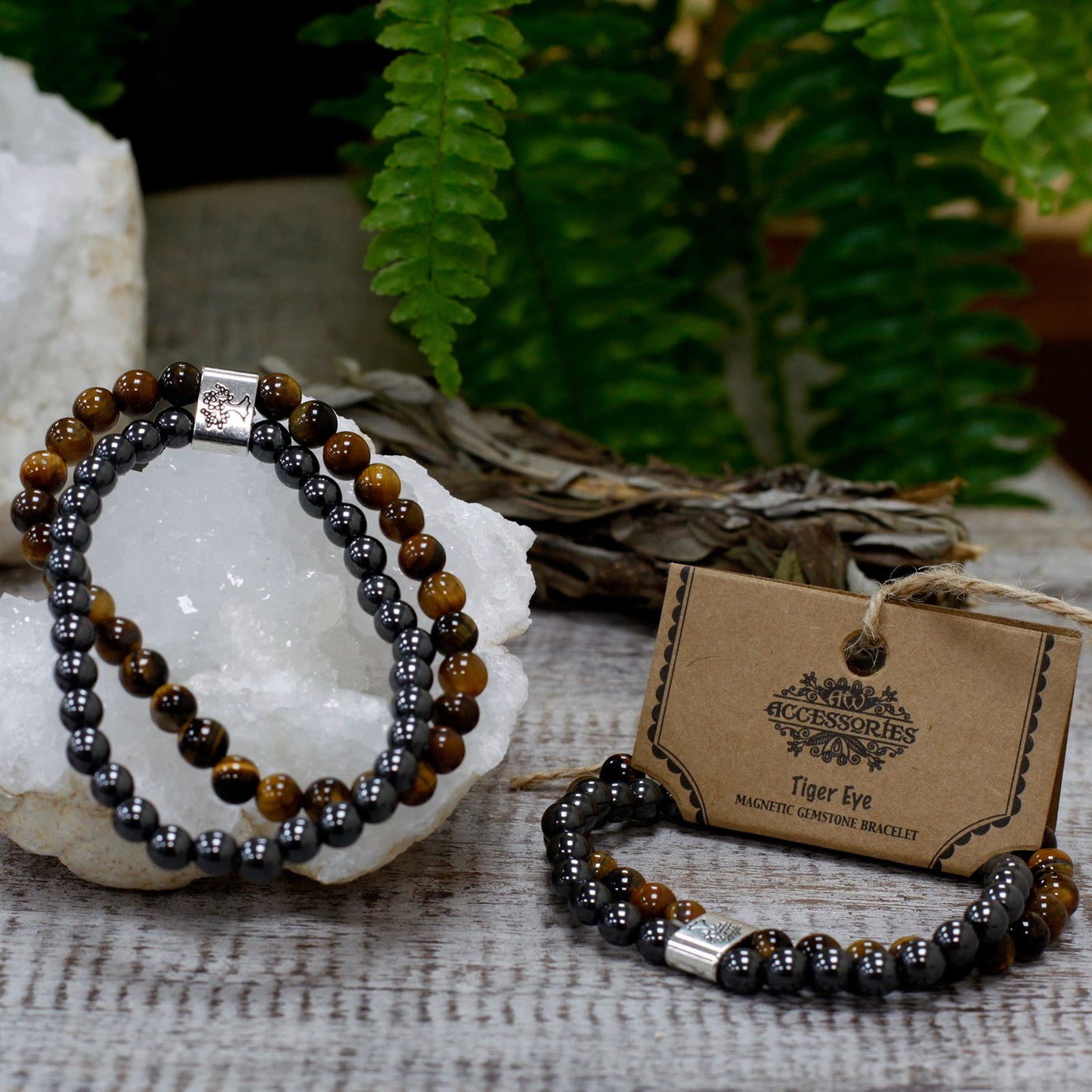Bracciale magnetico con pietre preziose - occhio di tigre