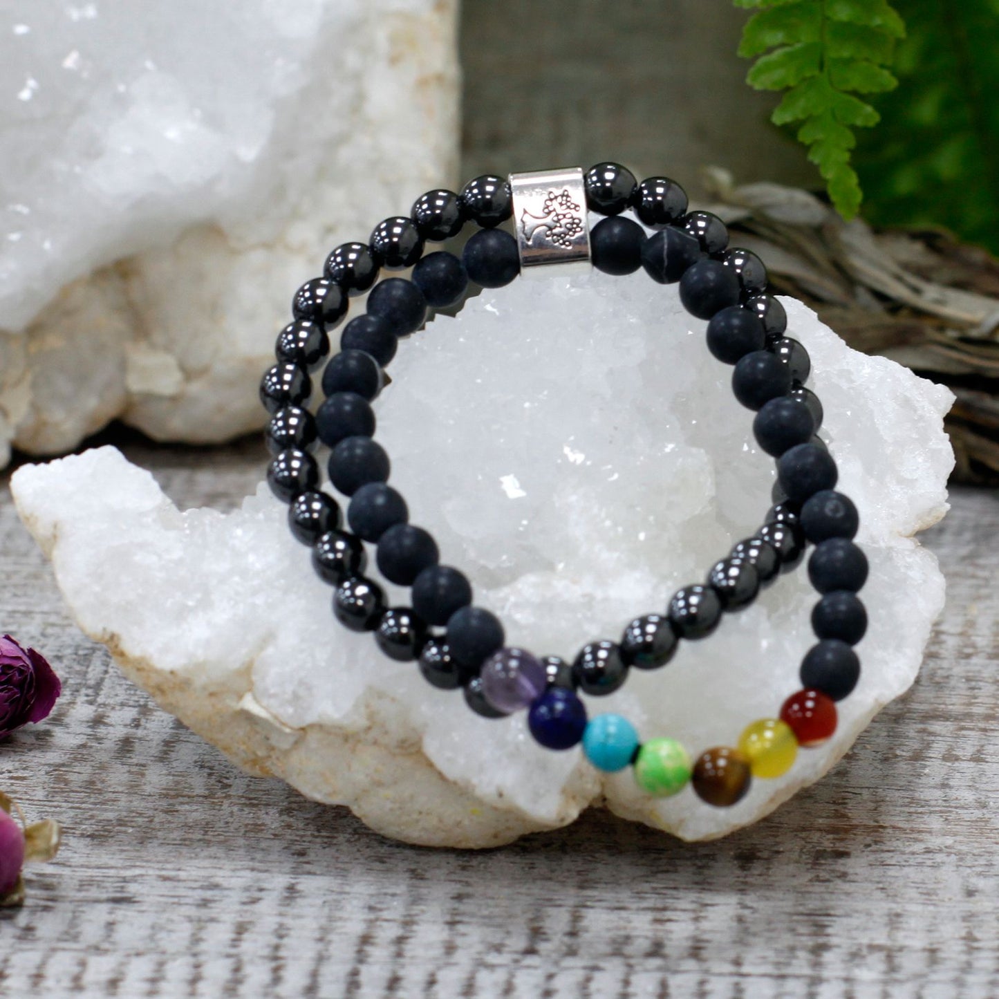 Bracciale magnetico con pietre preziose – pietra nera (chakra)