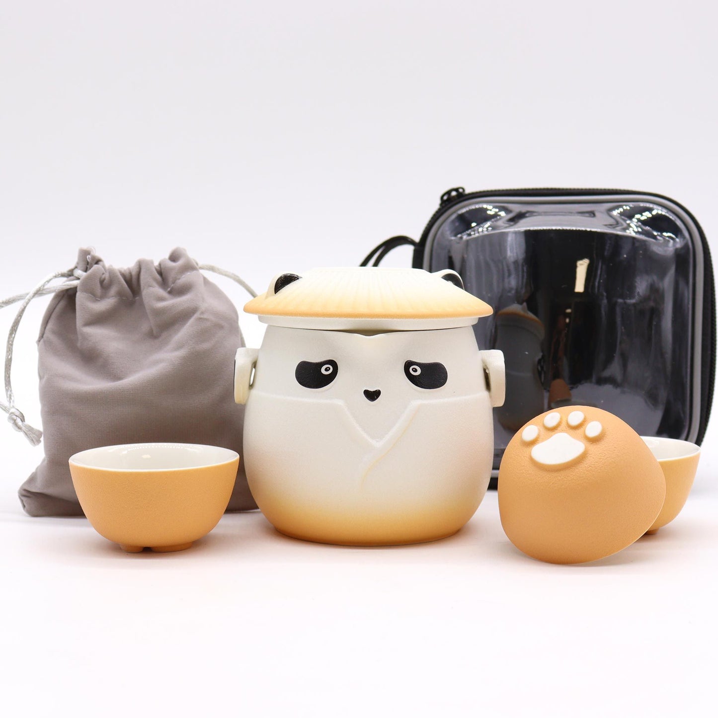 Set teiera e tre tazze Panda - arancione
