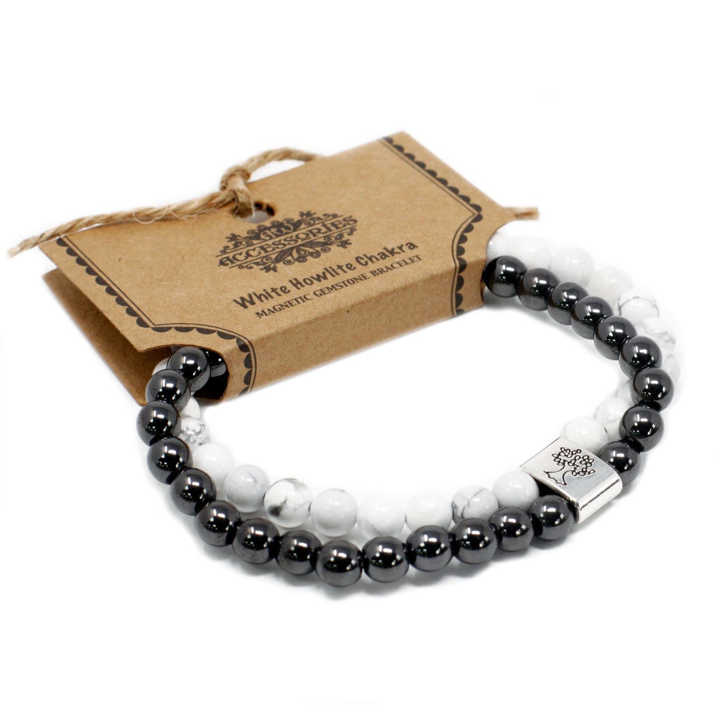 Bracciale magnetico con pietre preziose: howlite bianca (chakra)