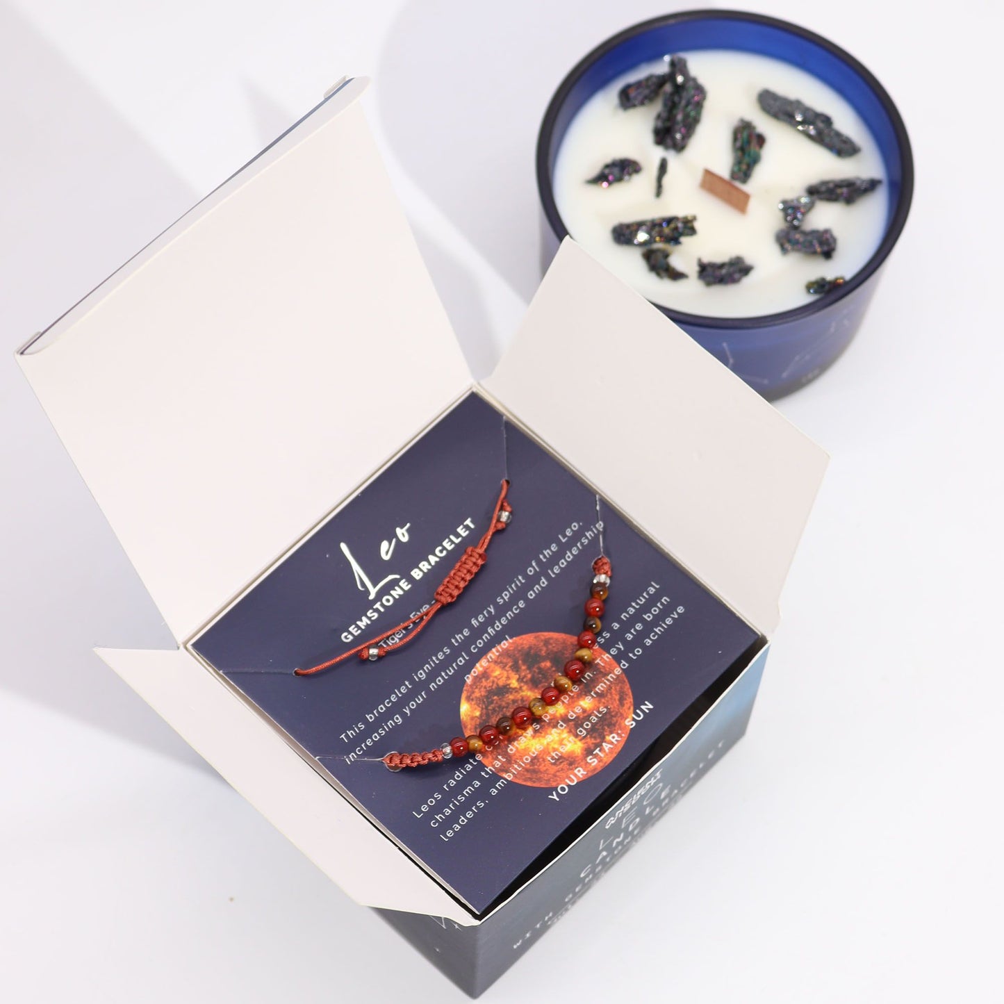 Candela di cristallo zodiacale con braccialetto di pietre preziose e lettura delle carte - Leone