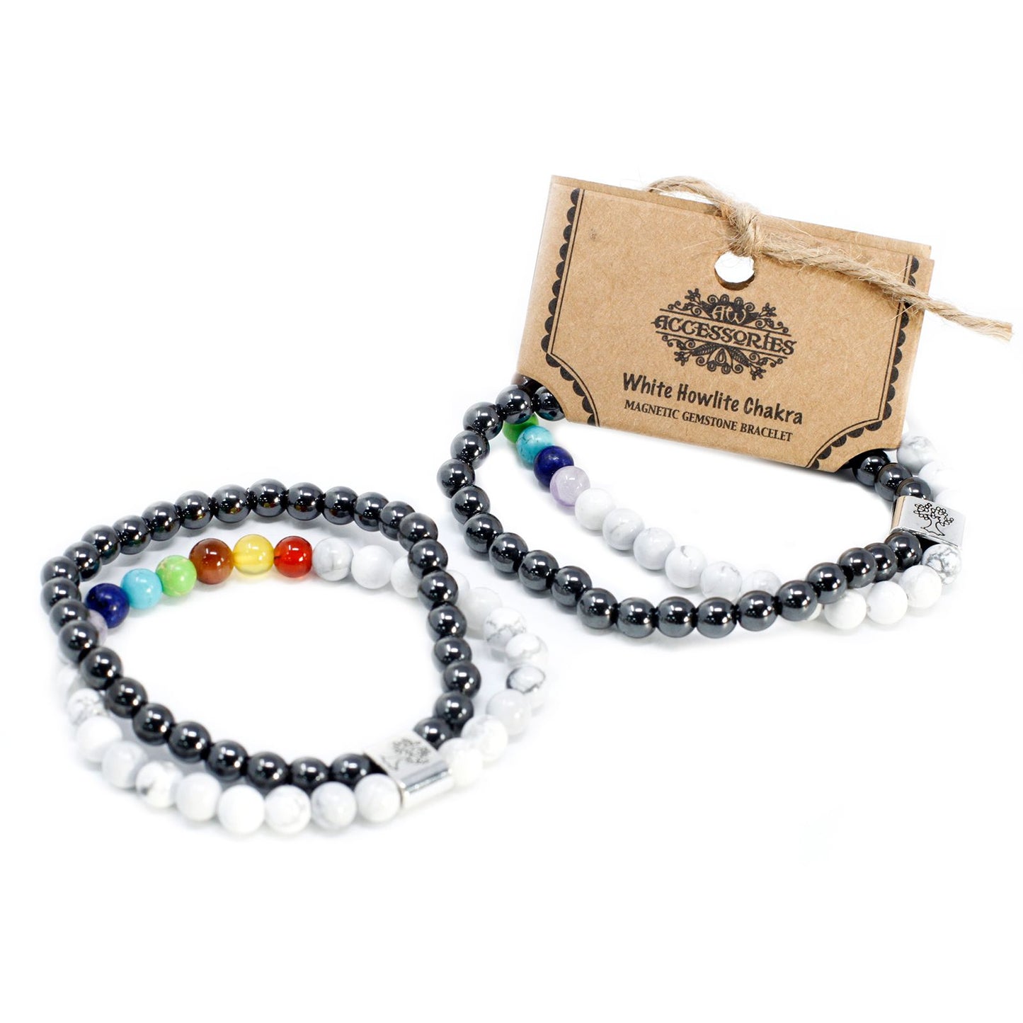 Bracciale magnetico con pietre preziose: howlite bianca (chakra)
