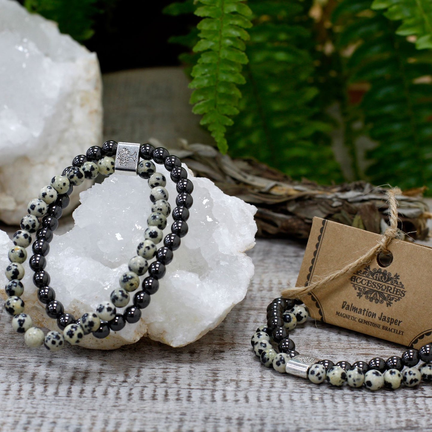 Bracciale magnetico con pietre preziose – diaspro dalmata