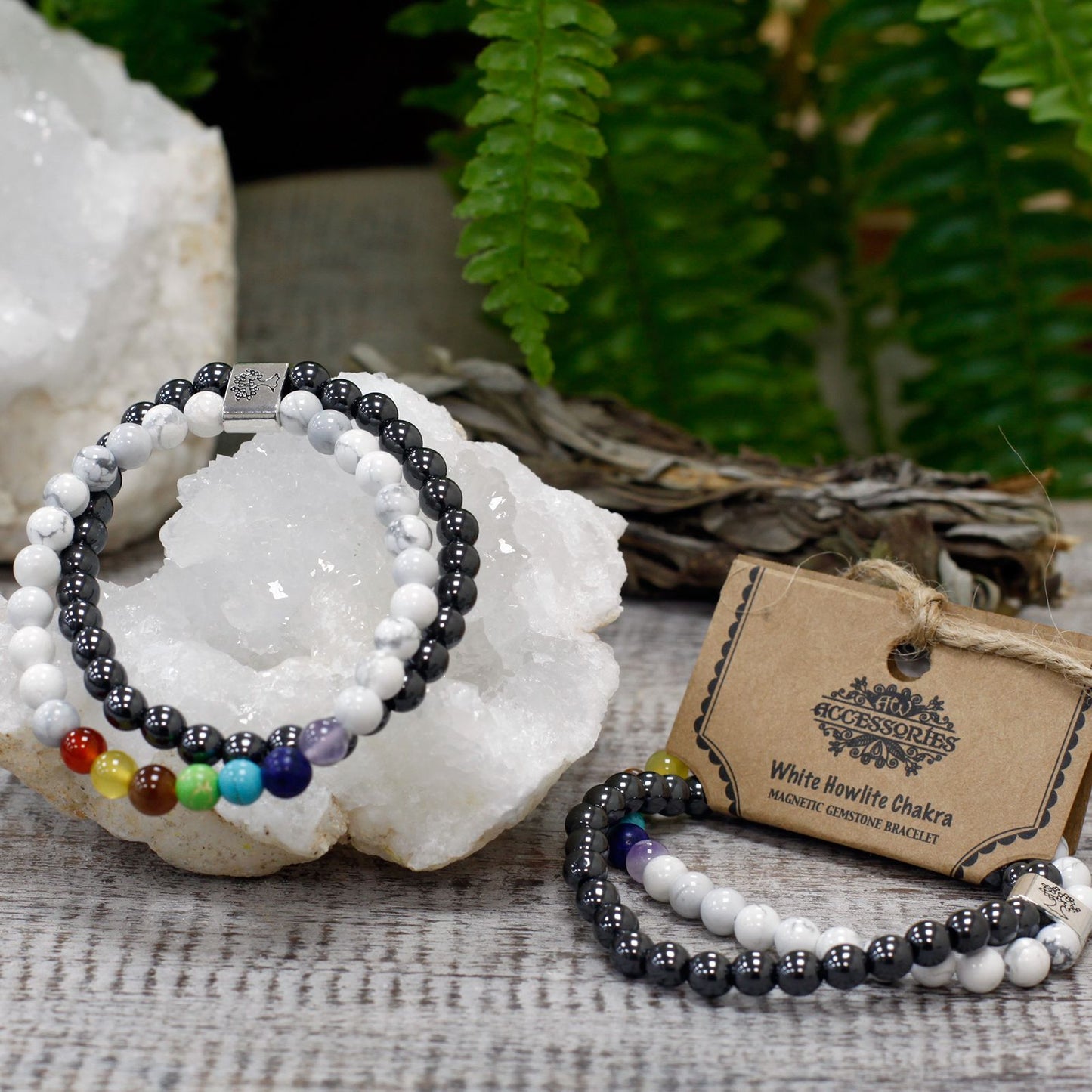 Bracciale magnetico con pietre preziose: howlite bianca (chakra)