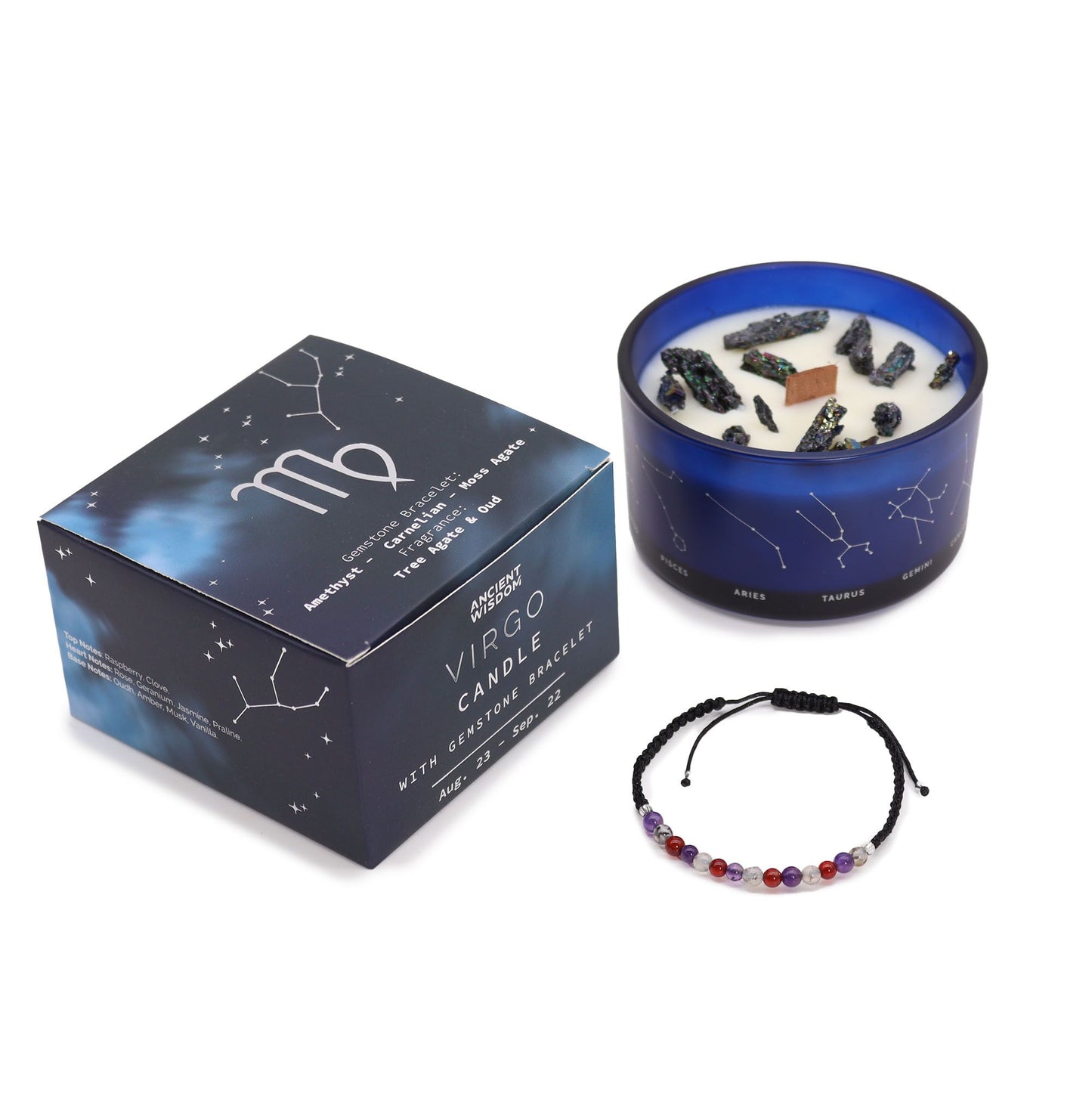 Candela di cristallo zodiacale con braccialetto di pietre preziose e lettura delle carte - Vergine