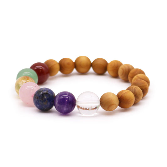 Bracciale in legno di cedro con sette chakra
