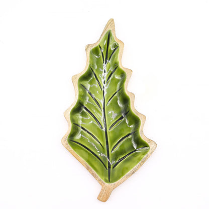 Ciotola in legno smaltato a forma di foglia - 33x17cm