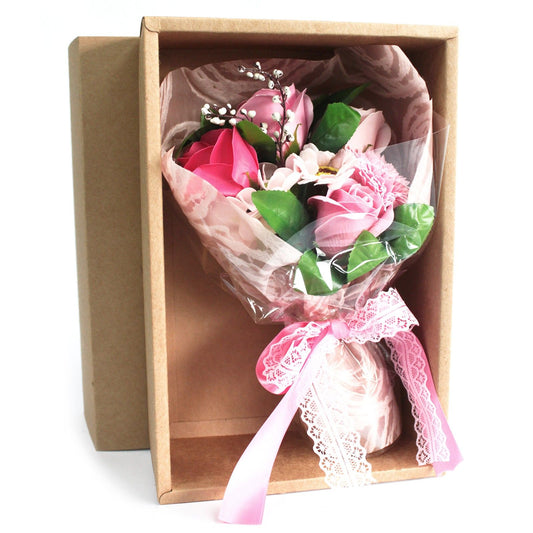 Bouquet di fiori di sapone per le mani in scatola - Rosa