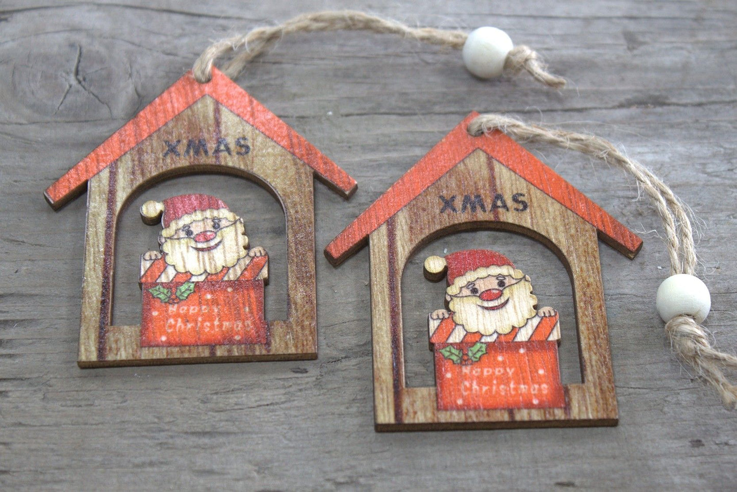 Confezione da 2 decorazioni natalizie in legno – Regalo di Babbo Natale