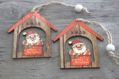 Confezione da 2 decorazioni natalizie in legno – Regalo di Babbo Natale