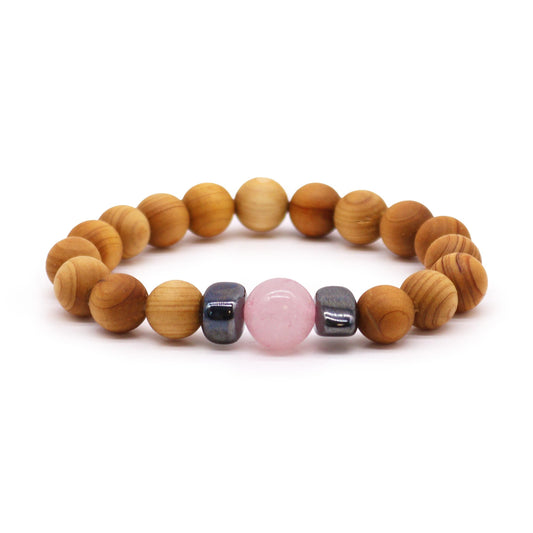 Bracciale in legno di cedro per il chakra del cuore con rosario
