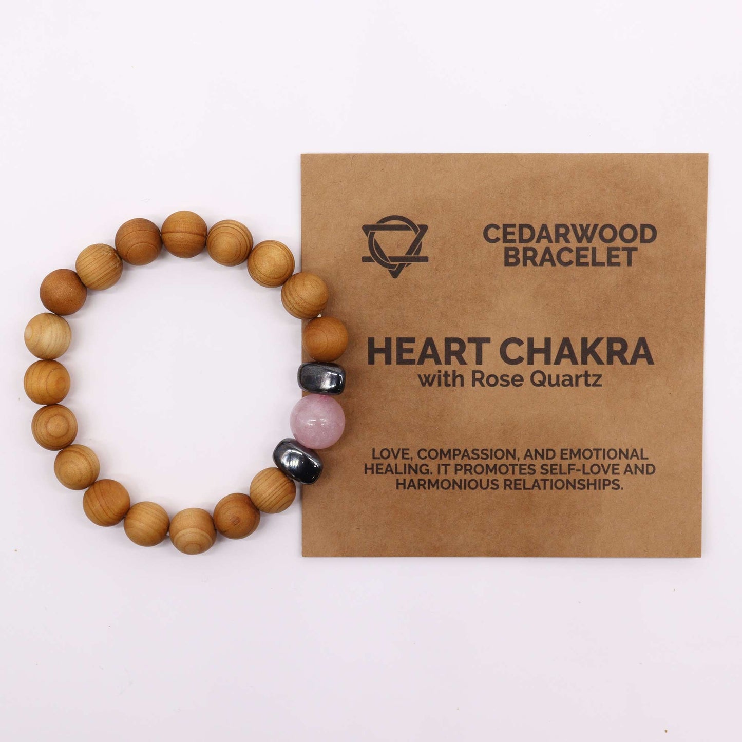 Bracciale in legno di cedro per il chakra del cuore con rosario