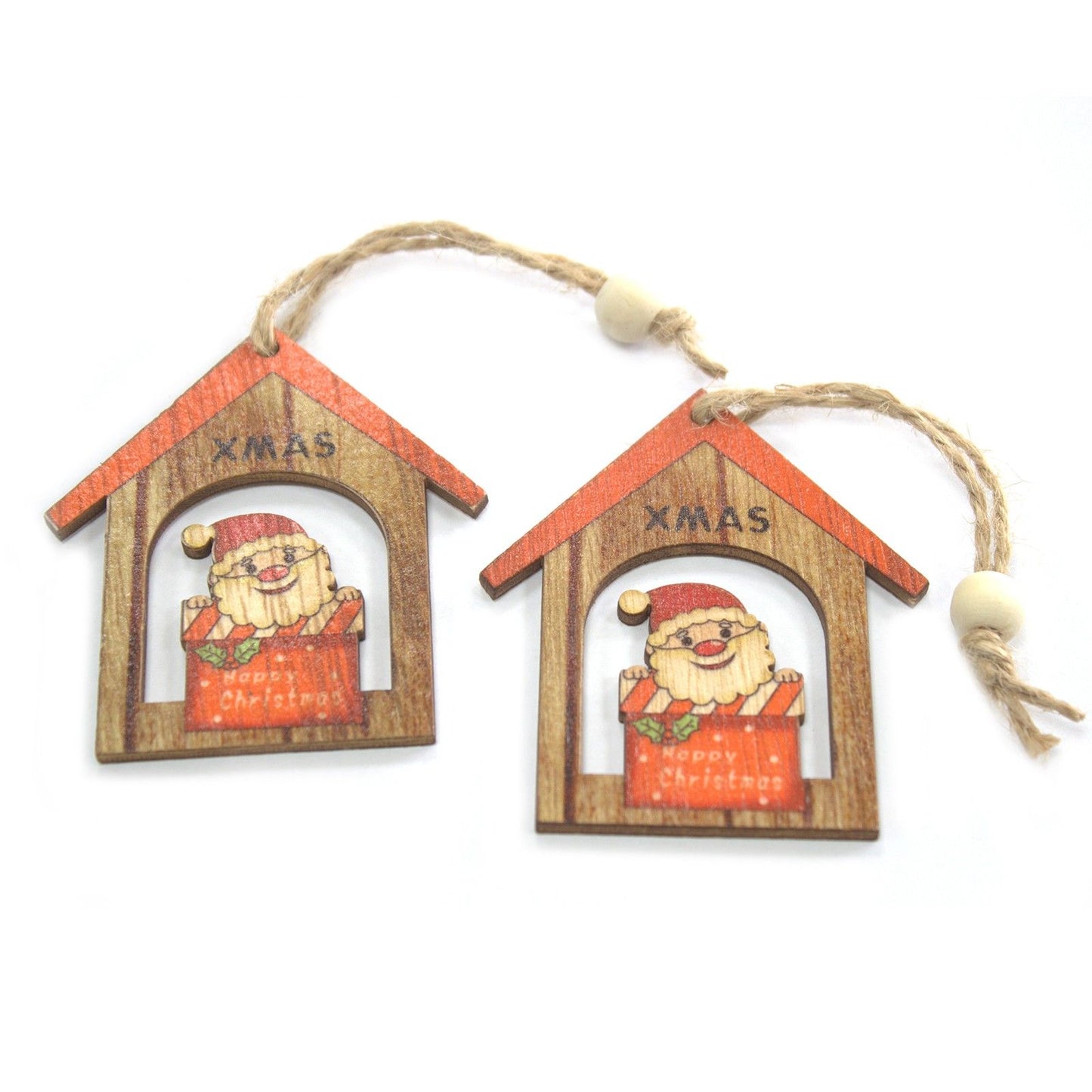 Confezione da 2 decorazioni natalizie in legno – Regalo di Babbo Natale