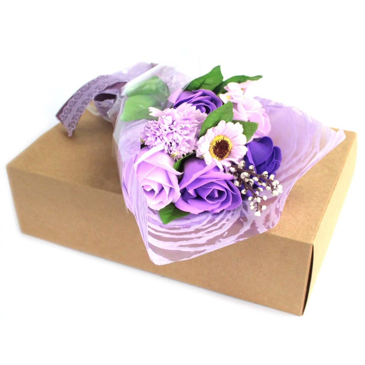 Bouquet di fiori di sapone per le mani in scatola - Viola