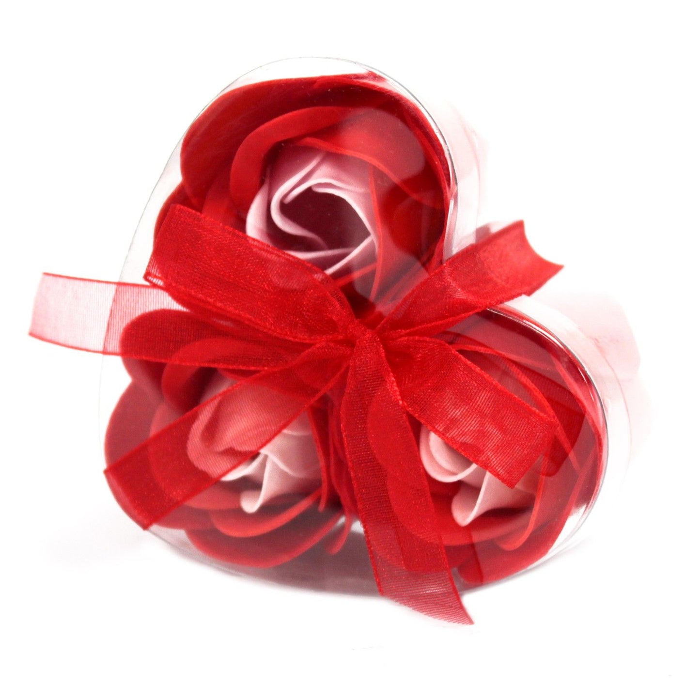 Set di 3 scatole a forma di cuore con fiori di sapone - Rose rosse