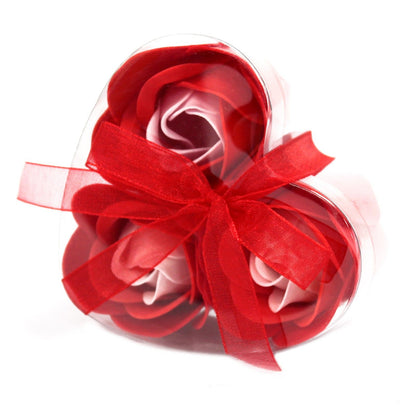 Set di 3 scatole a forma di cuore con fiori di sapone - Rose rosse