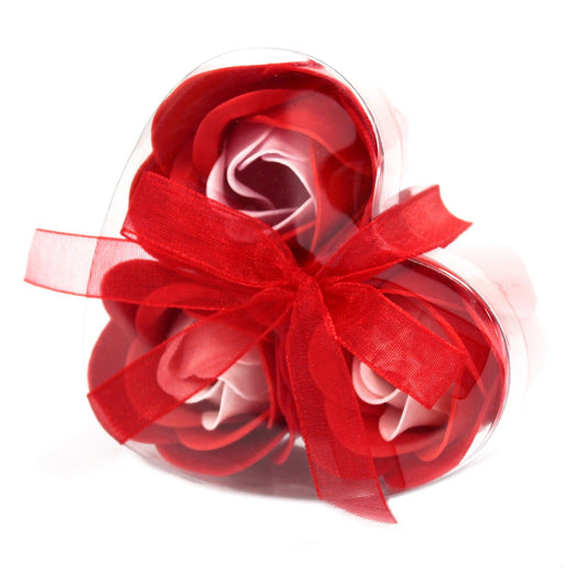 Set di 3 scatole a forma di cuore con fiori di sapone - Rose rosse