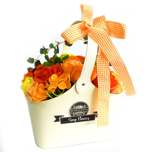 Bouquet di fiori di sapone a forma di cestino - Arancione