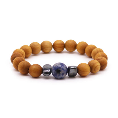 Bracciale in legno di cedro per il chakra della gola con sodalite
