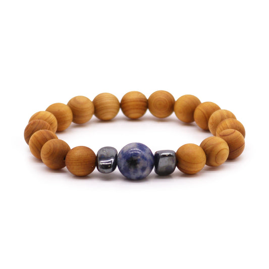 Bracciale in legno di cedro per il chakra della gola con sodalite