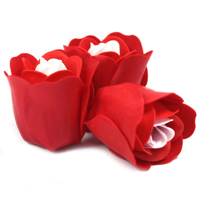 Set di 3 scatole a forma di cuore con fiori di sapone - Rose rosse