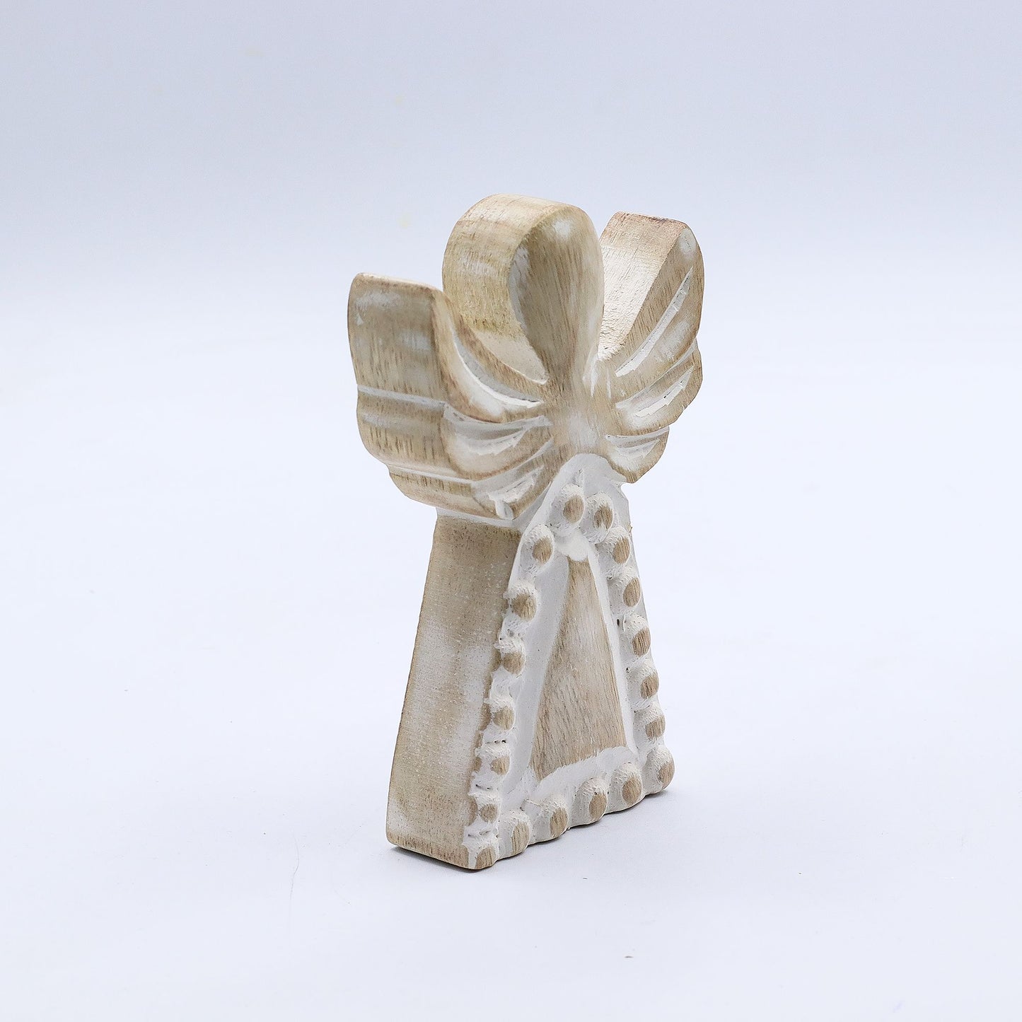 Angelo in legno di mango - Sbiancato - 13 cm