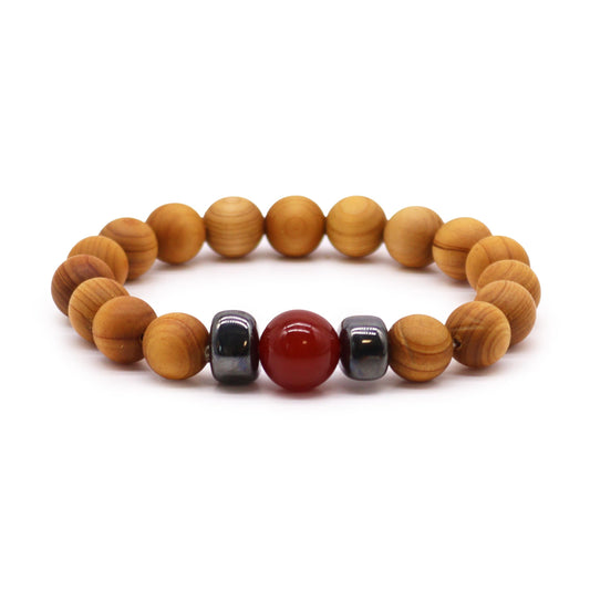 Bracciale in legno di cedro per il chakra della radice con diaspro rosso