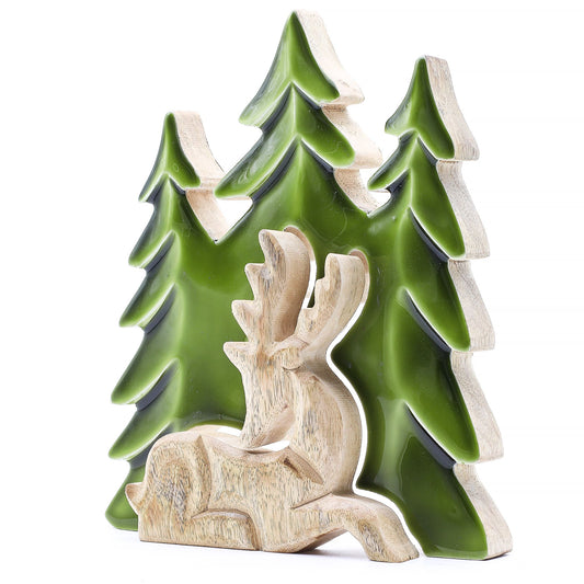 Cervo nella foresta 3D - Decorazione in legno 23x20cm