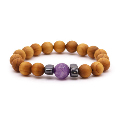 Bracciale in legno di cedro per il chakra del terzo occhio con ametista