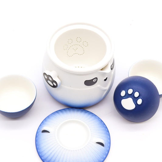 Set teiera e tre tazze Panda - Azzurro cielo